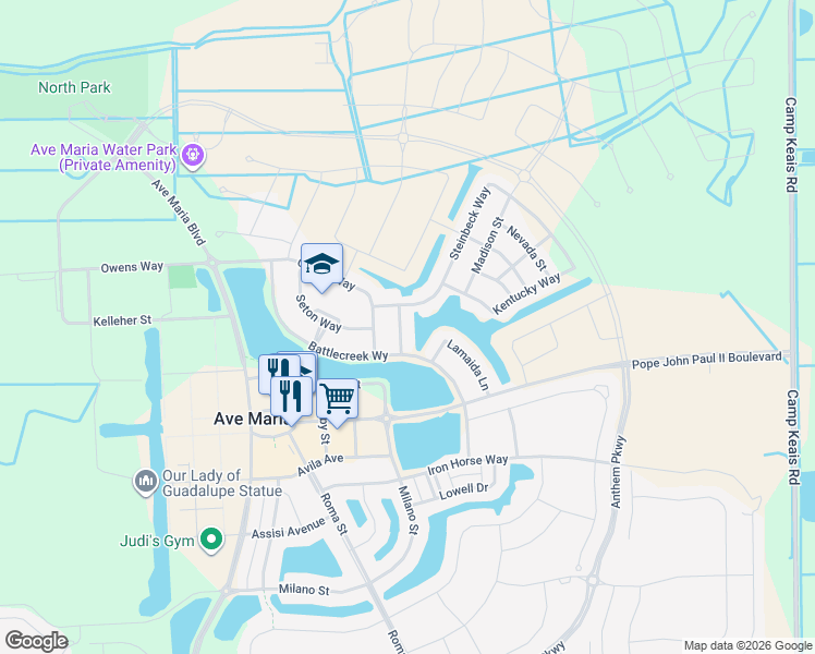 map of restaurants, bars, coffee shops, grocery stores, and more near 4464 Steinbeck Way in Ave Maria