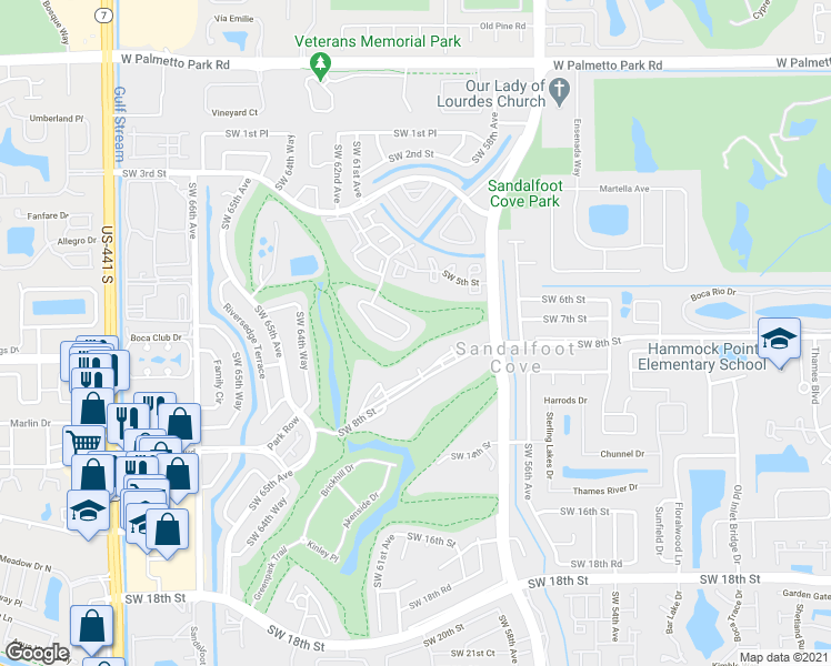 map of restaurants, bars, coffee shops, grocery stores, and more near 9320 Southwest 61st Way in Boca Raton