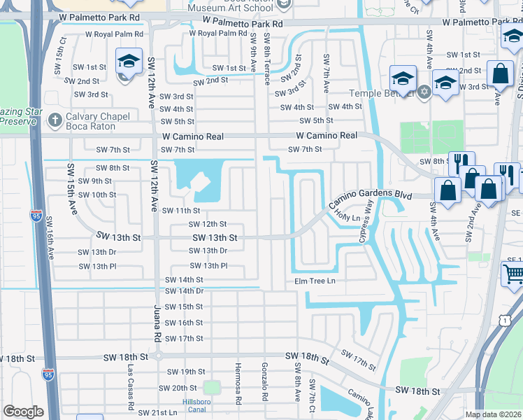 map of restaurants, bars, coffee shops, grocery stores, and more near 1100 Southwest 9th Avenue in Boca Raton