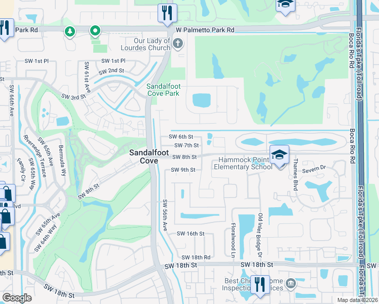 map of restaurants, bars, coffee shops, grocery stores, and more near 8901 Southwest 8th Street in Boca Raton