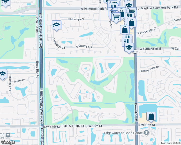 map of restaurants, bars, coffee shops, grocery stores, and more near 22660 Caravelle Circle in Boca Raton