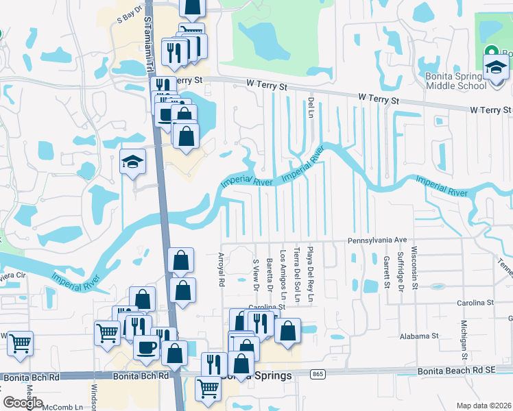 map of restaurants, bars, coffee shops, grocery stores, and more near 27252 Gasparilla Drive in Bonita Springs