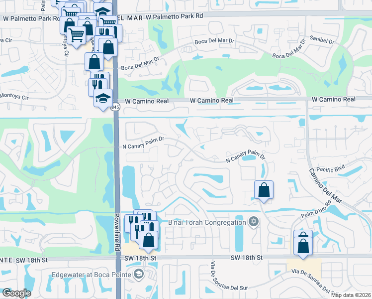 map of restaurants, bars, coffee shops, grocery stores, and more near 6670 Canary Palm Circle in Boca Raton