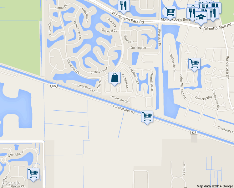 map of restaurants, bars, coffee shops, grocery stores, and more near 22622 Sea Bass Drive in Boca Raton