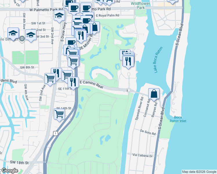 map of restaurants, bars, coffee shops, grocery stores, and more near in Boca Raton