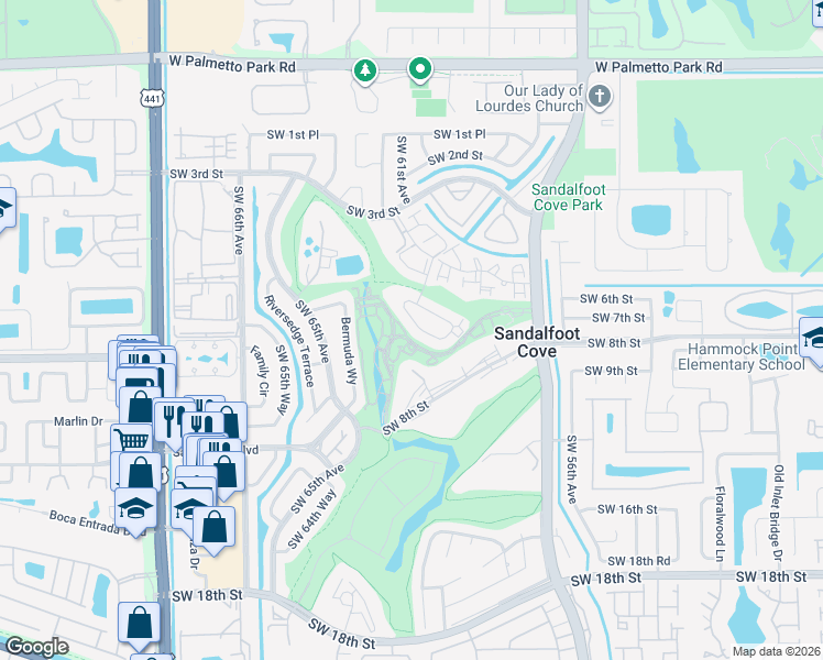 map of restaurants, bars, coffee shops, grocery stores, and more near 9380 Southwest 61st Way in Boca Raton