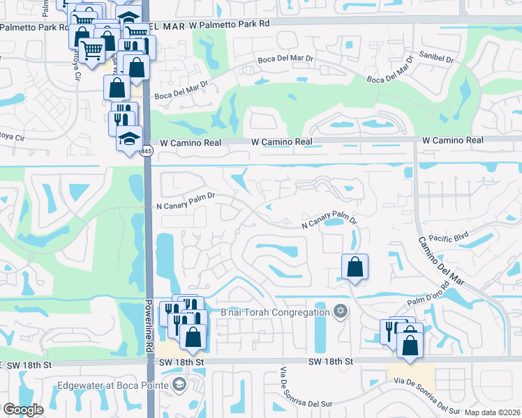 map of restaurants, bars, coffee shops, grocery stores, and more near 6595 Parkview Drive in Boca Raton