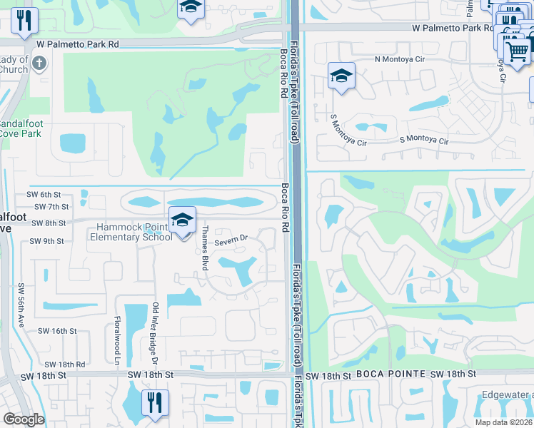 map of restaurants, bars, coffee shops, grocery stores, and more near 8051 Southwest 8th Street in Boca Raton