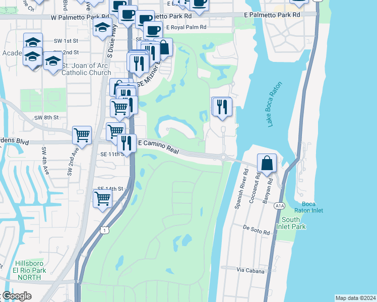 map of restaurants, bars, coffee shops, grocery stores, and more near in Boca Raton