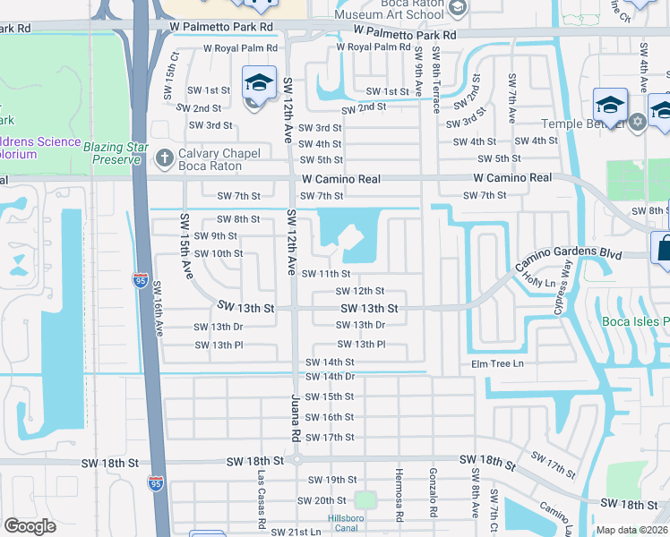 map of restaurants, bars, coffee shops, grocery stores, and more near 1140 Southwest 11th Street in Boca Raton