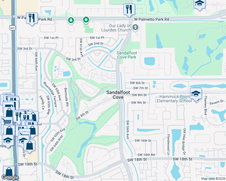 map of restaurants, bars, coffee shops, grocery stores, and more near 9235 Southwest 8th Street in Boca Raton