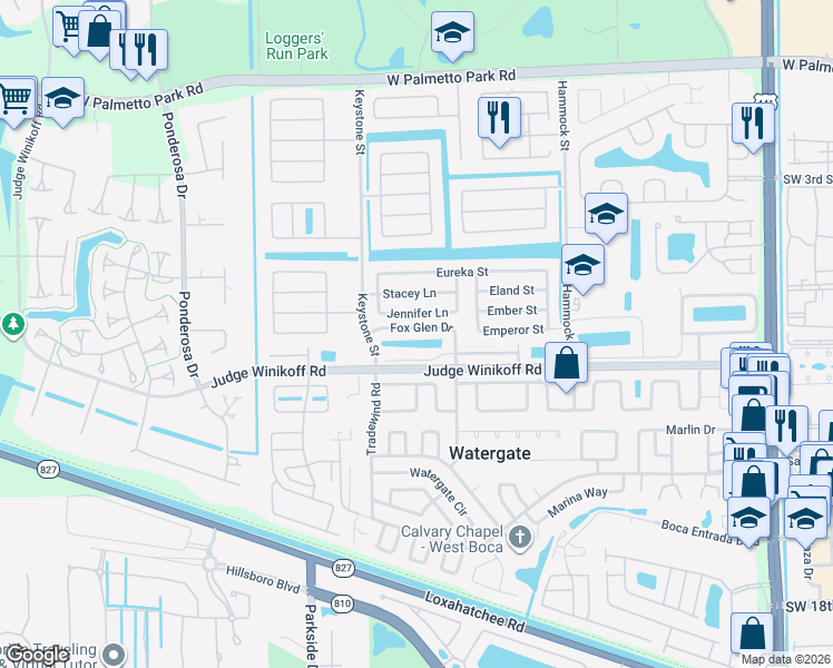 map of restaurants, bars, coffee shops, grocery stores, and more near 10840 Fox Glen Drive in Boca Raton