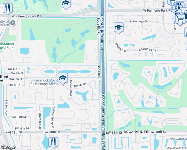 map of restaurants, bars, coffee shops, grocery stores, and more near 8556 Boca Rio Drive in Boca Raton