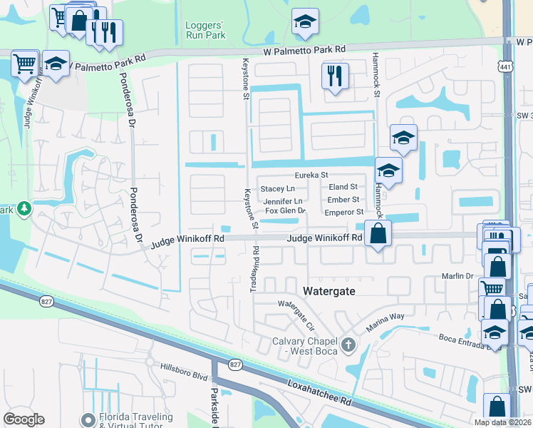 map of restaurants, bars, coffee shops, grocery stores, and more near 10900 Fox Glen Drive in Boca Raton