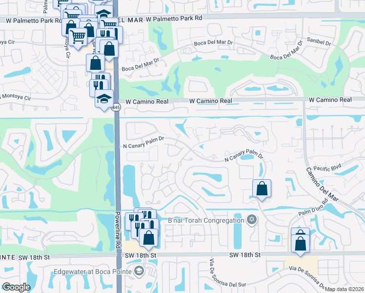 map of restaurants, bars, coffee shops, grocery stores, and more near 6676 Canary Palm Circle in Boca Raton