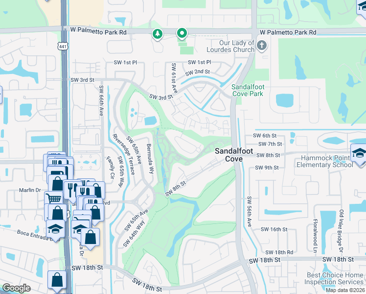 map of restaurants, bars, coffee shops, grocery stores, and more near 9375 Southwest 61st Way in Boca Raton