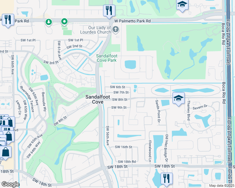 map of restaurants, bars, coffee shops, grocery stores, and more near 8941 Southwest 8th Street in Boca Raton