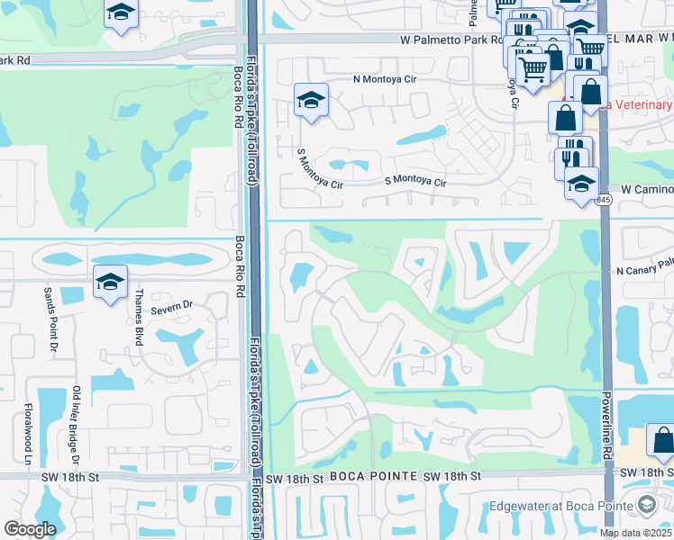 map of restaurants, bars, coffee shops, grocery stores, and more near 7589 La Corniche Circle in Boca Raton