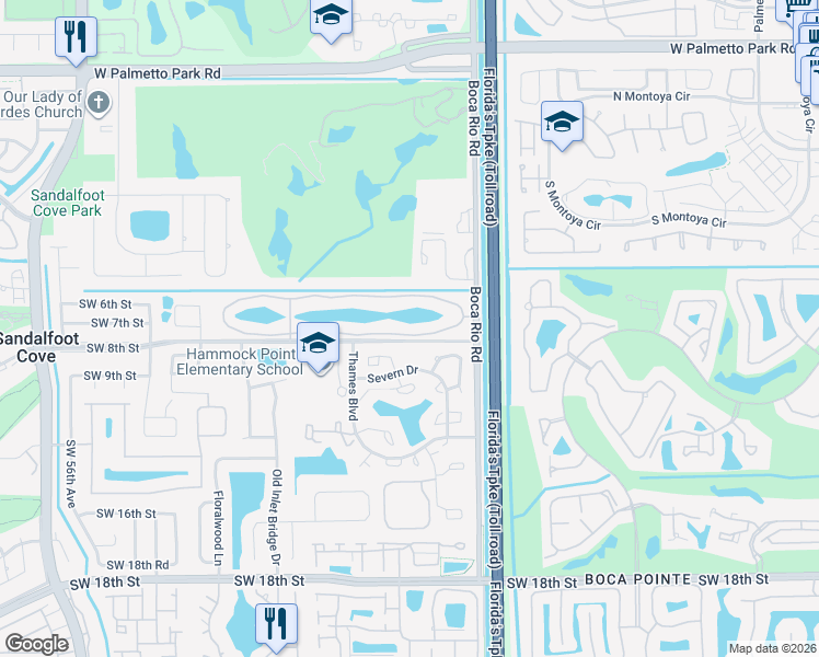 map of restaurants, bars, coffee shops, grocery stores, and more near 8509 Boca Rio Drive in Boca Raton