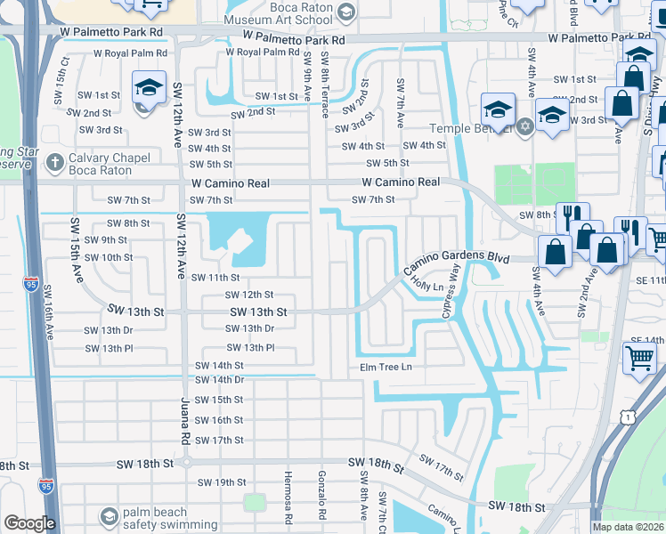 map of restaurants, bars, coffee shops, grocery stores, and more near 1137 Tamarind Way in Boca Raton