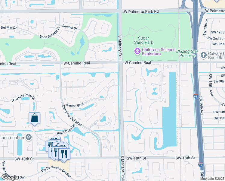 map of restaurants, bars, coffee shops, grocery stores, and more near 5560 Pacific Boulevard in Boca Raton