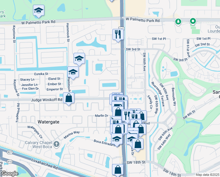map of restaurants, bars, coffee shops, grocery stores, and more near 10104 Country Brook Road in Boca Raton