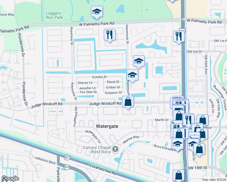 map of restaurants, bars, coffee shops, grocery stores, and more near 10670 Emperor Street in Boca Raton