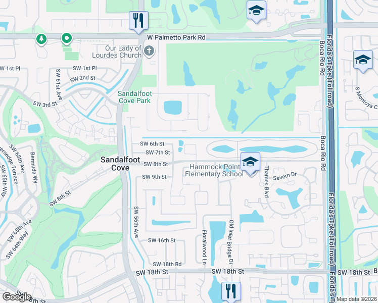 map of restaurants, bars, coffee shops, grocery stores, and more near 22539 Southwest 7th Street in Boca Raton