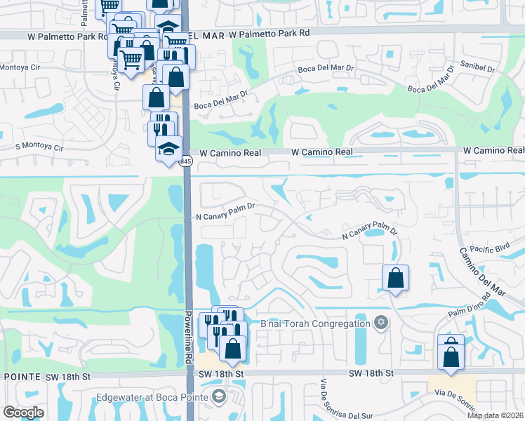 map of restaurants, bars, coffee shops, grocery stores, and more near 6732 Canary Palm Circle in Boca Raton