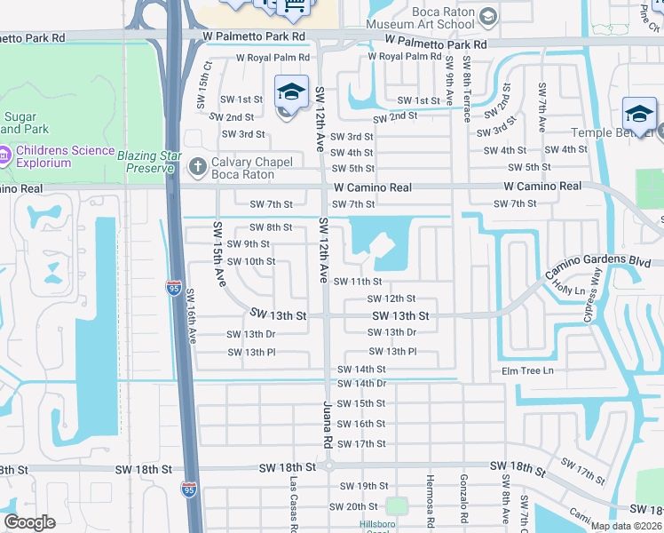 map of restaurants, bars, coffee shops, grocery stores, and more near 1100 Southwest 12th Avenue in Boca Raton