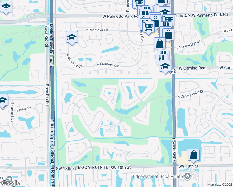 map of restaurants, bars, coffee shops, grocery stores, and more near 22660 Caravelle Circle in Boca Raton