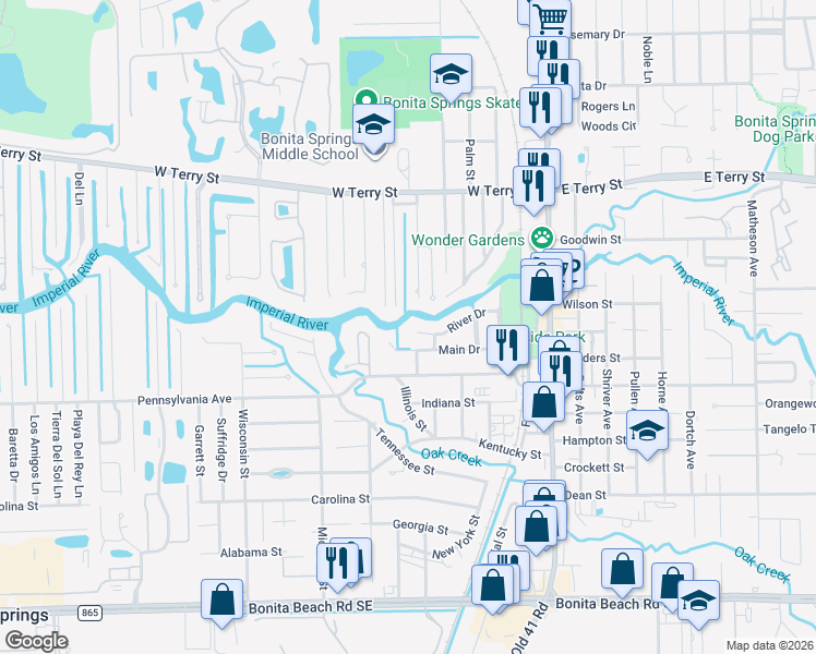 map of restaurants, bars, coffee shops, grocery stores, and more near 10181 Main Drive in Bonita Springs