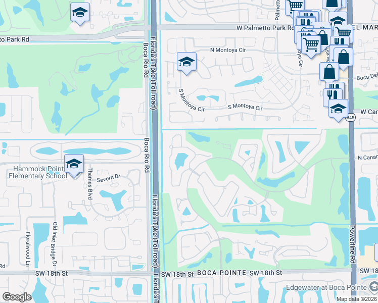 map of restaurants, bars, coffee shops, grocery stores, and more near 22591 Meridiana Drive in Boca Raton