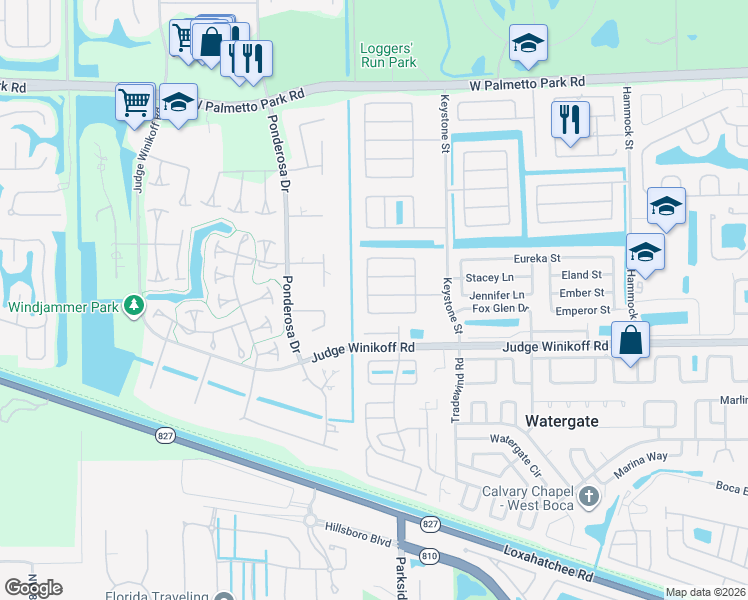 map of restaurants, bars, coffee shops, grocery stores, and more near 11154 Ladino Street in Boca Raton