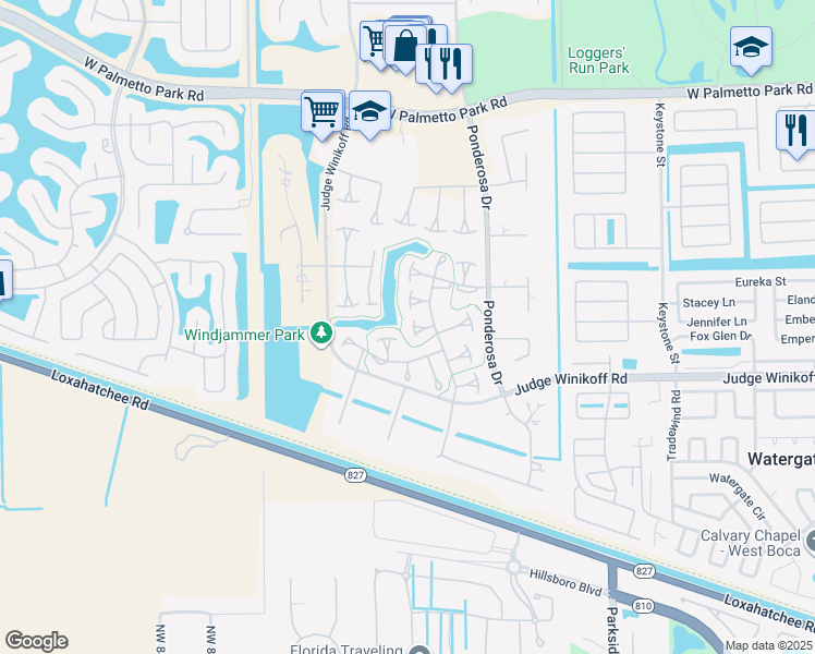 map of restaurants, bars, coffee shops, grocery stores, and more near 22515 Vistawood Way in Boca Raton