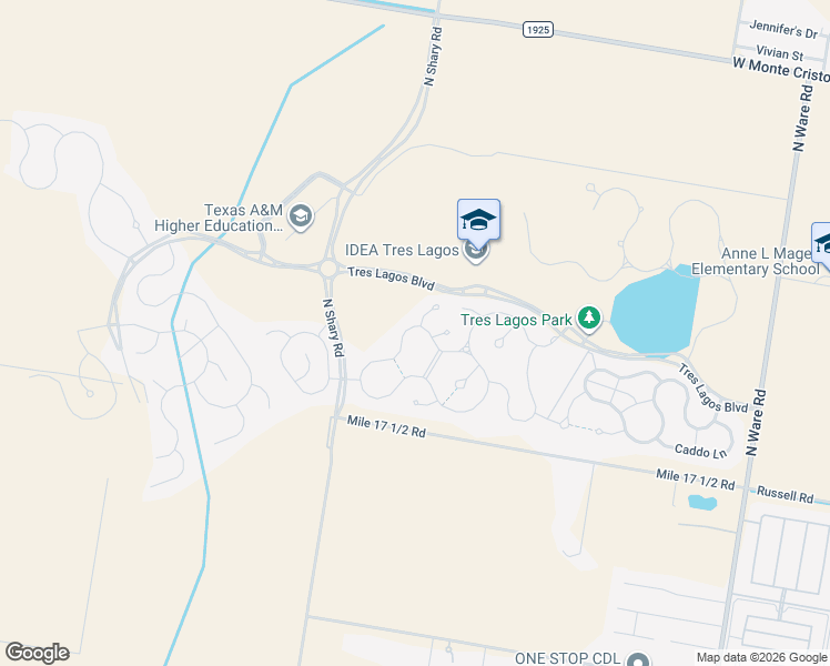 map of restaurants, bars, coffee shops, grocery stores, and more near 14501 Limestone Way in McAllen
