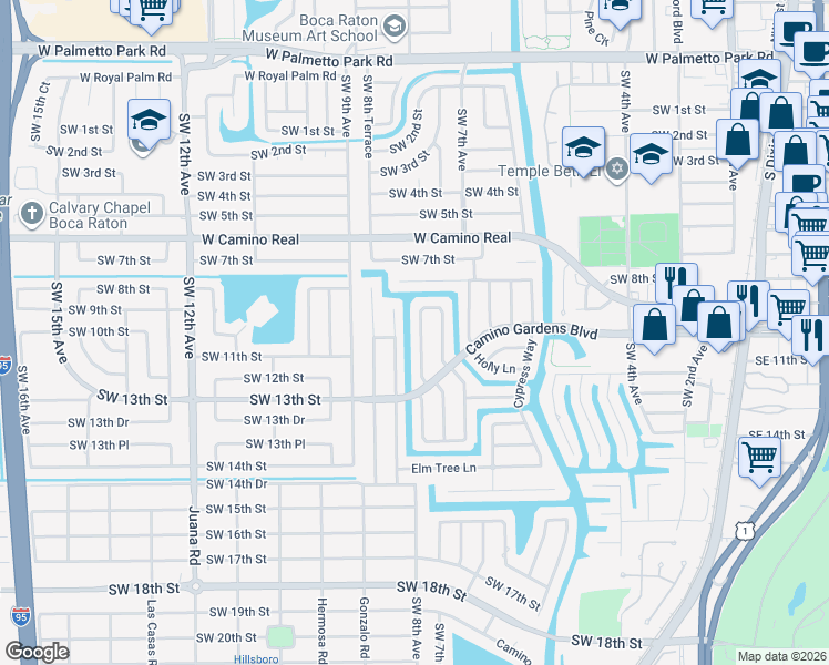 map of restaurants, bars, coffee shops, grocery stores, and more near 966 Pepperridge Terrace in Boca Raton