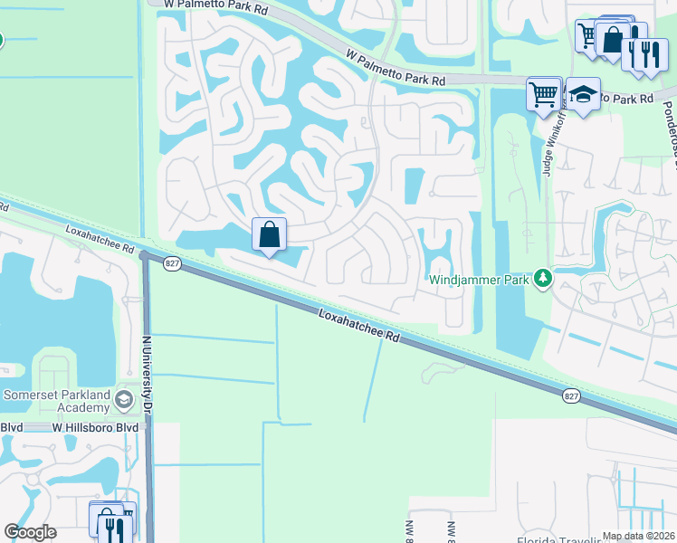 map of restaurants, bars, coffee shops, grocery stores, and more near 22625 Blue Fin Trail in Boca Raton