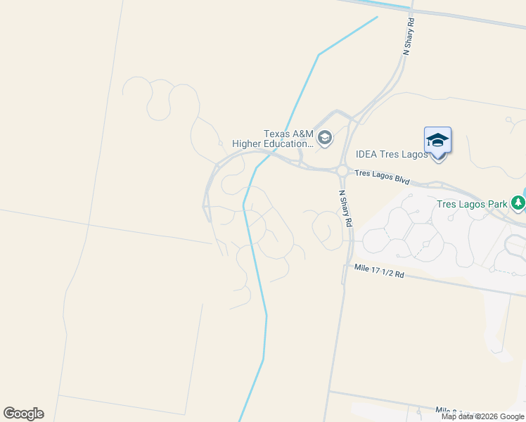 map of restaurants, bars, coffee shops, grocery stores, and more near Tres Lagos Boulevard in Edinburg