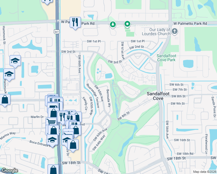 map of restaurants, bars, coffee shops, grocery stores, and more near 22598 Southwest 64th Way in Boca Raton