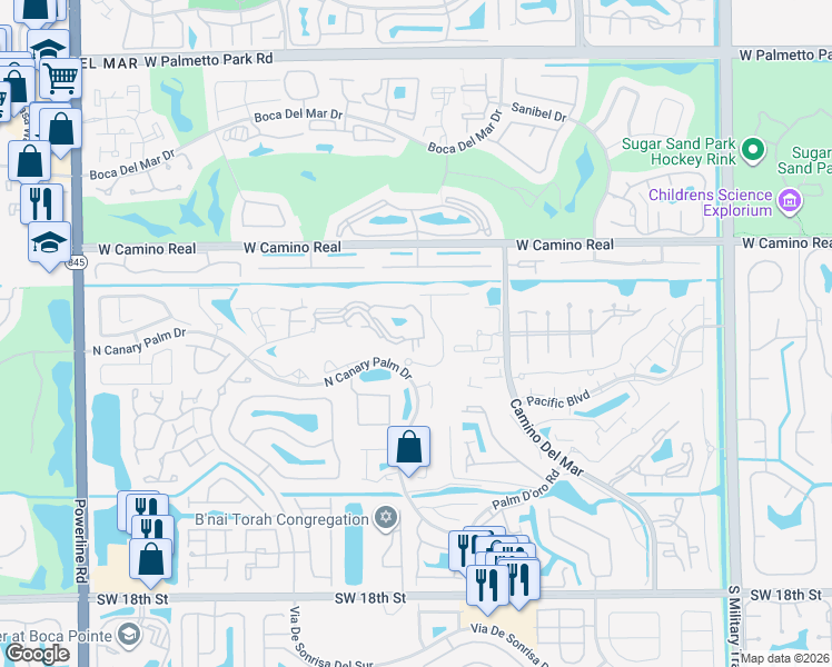 map of restaurants, bars, coffee shops, grocery stores, and more near 6205 La Costa Drive in Boca Raton