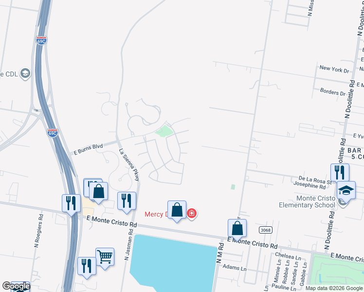 map of restaurants, bars, coffee shops, grocery stores, and more near in Edinburg