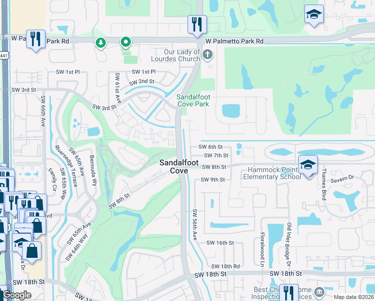 map of restaurants, bars, coffee shops, grocery stores, and more near 9033 Southwest 6th Street in Boca Raton