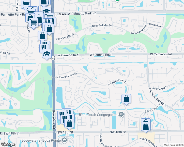 map of restaurants, bars, coffee shops, grocery stores, and more near 6636 Patio Lane in Boca Raton