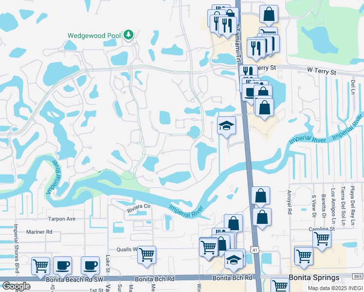 map of restaurants, bars, coffee shops, grocery stores, and more near 3331 Myrtle Oak Court in Bonita Springs