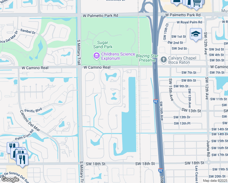 map of restaurants, bars, coffee shops, grocery stores, and more near 896 Southwest 9th Street Circle in Boca Raton