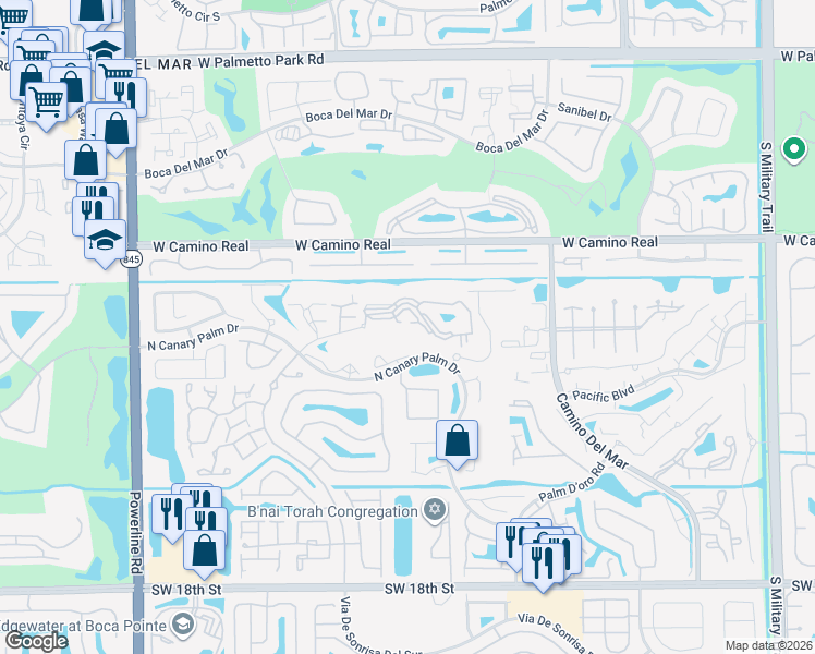 map of restaurants, bars, coffee shops, grocery stores, and more near 6444 La Costa Drive in Boca Raton