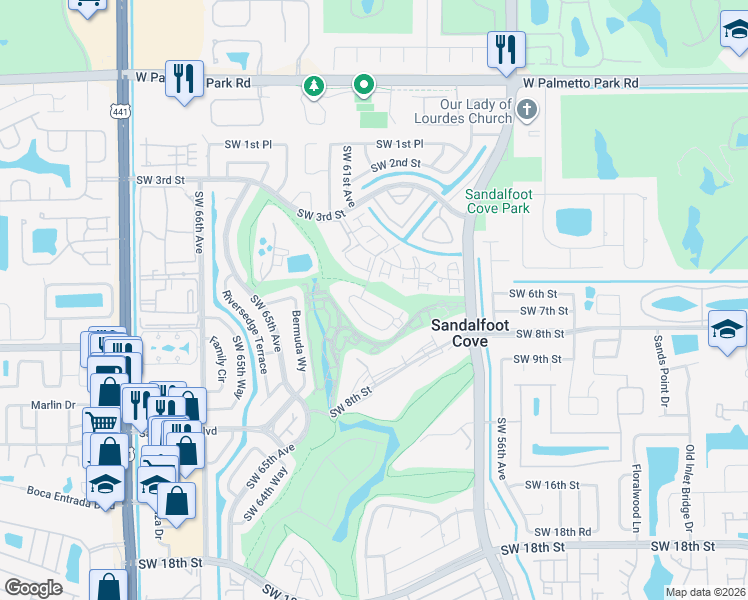map of restaurants, bars, coffee shops, grocery stores, and more near 9470 Southwest 61st Way in Boca Raton