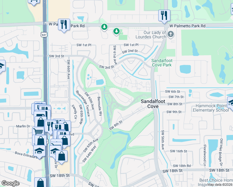 map of restaurants, bars, coffee shops, grocery stores, and more near 9470 Southwest 61st Way in Boca Raton