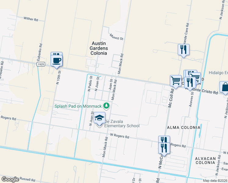 map of restaurants, bars, coffee shops, grocery stores, and more near 3428 Isabella Street in Edinburg